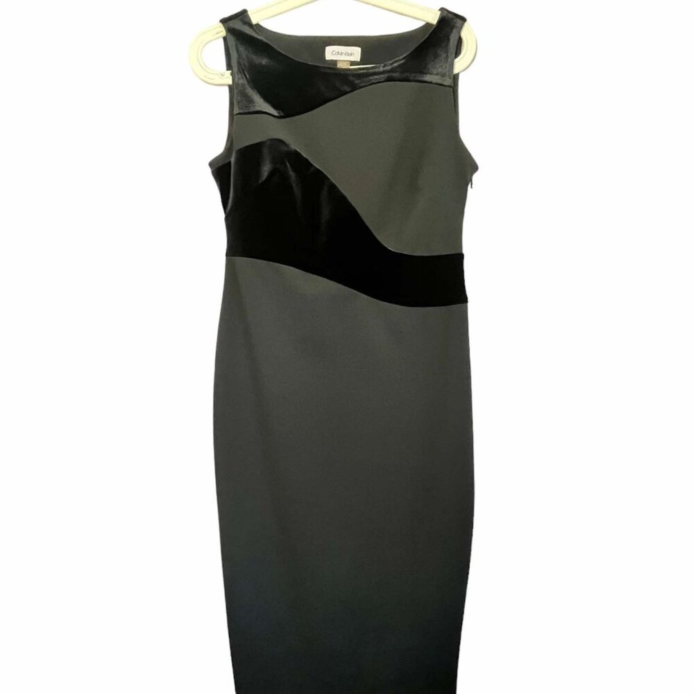 Calvin Klein Black Dress / With Velvet Crossed Design / Size 6